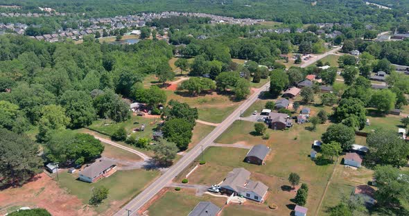 Aerial View Panorama of a Inman Small Town City of Residential District at Suburban Development with alt