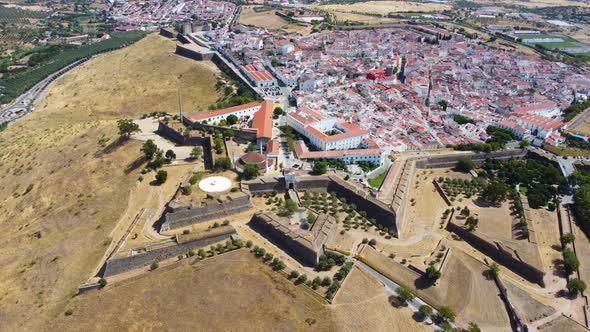 Aerial drone view of fortifications, Garrison Border Town of Elvas and its Fortifications.