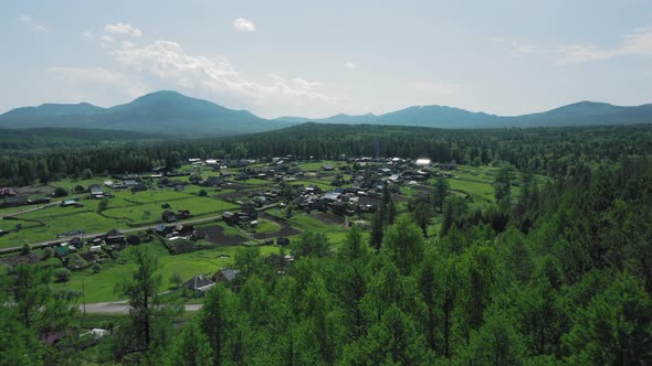 Aerial View of Mountain Village in Russia, Ural