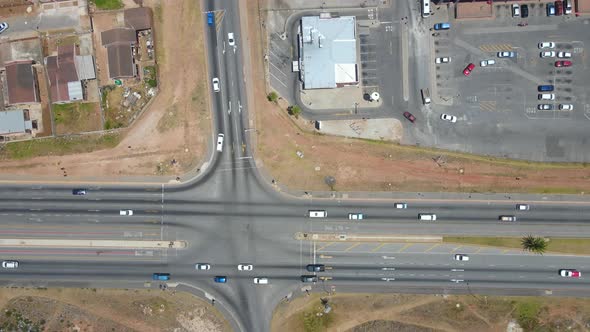 Aerial View of Drone Flying Over Busy Road