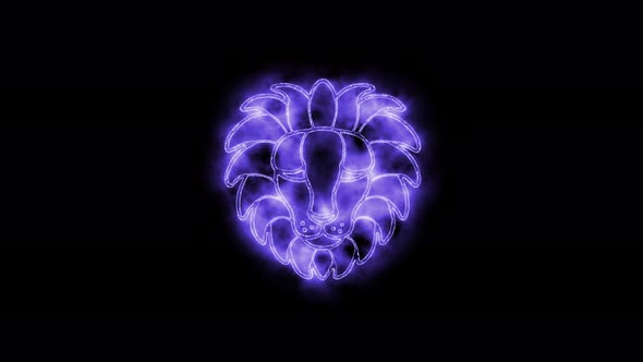 The Leo zodiac symbol animation, horoscope sign lighting effect purple neon glow