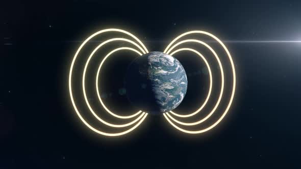 Planet Earth in Space with Glowing Magnetic Field