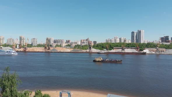 Traffic Along Cargo Port on Moscow Canal in Moscow Russia