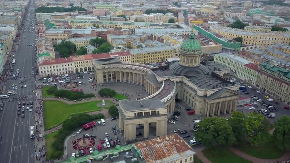 Beautiful Aerial Flight Over the Kazan Cathedral in St