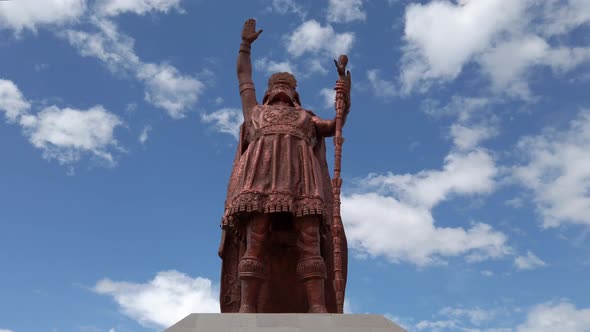 Iconic Atahualpa Bronze Statue In Alameda De Los Incas Park, Peru alt