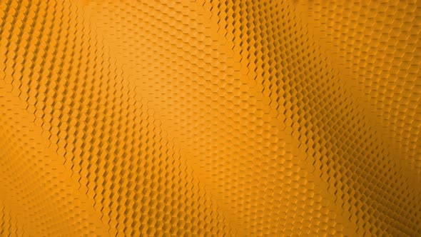 Wave motion mosaic surface with moving orange  hexagons.