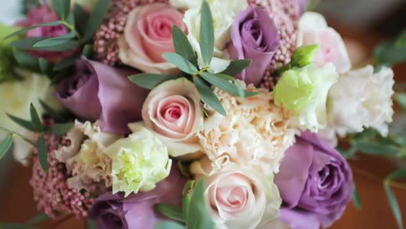 Closeup of Beautiful Wedding Bouquet of Roses Stylish Bridal Bouquet