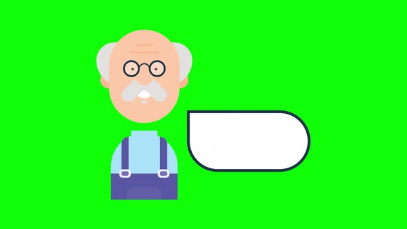 Animated old person with dialog box.