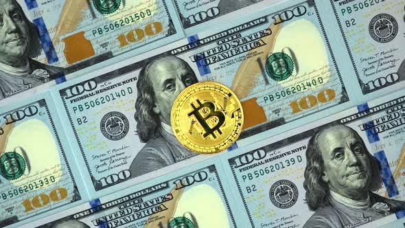 Cash american hundred dollars with bitcoin, money background