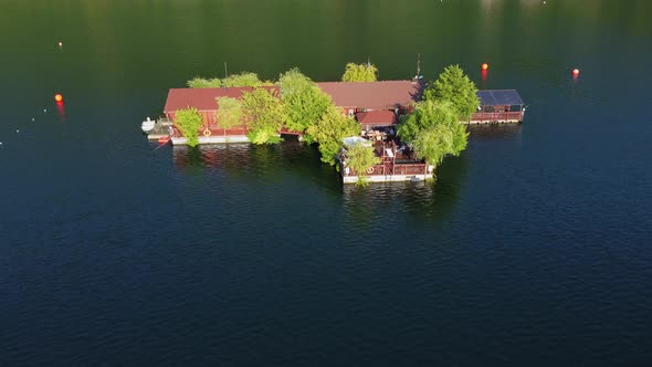 Aerial View of a Floating House in Vacha Dam Devin Municipality Bulgaria alt
