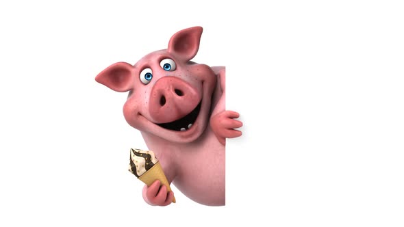 Fun 3D cartoon pig with an ice cream alt