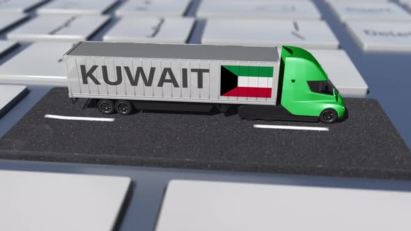 Flag of Kuwait on Moving Truck and Computer Keyboard
