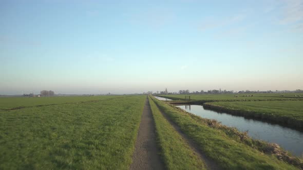 Reclaimed polder land and embankment canal dikes, aerial view alt