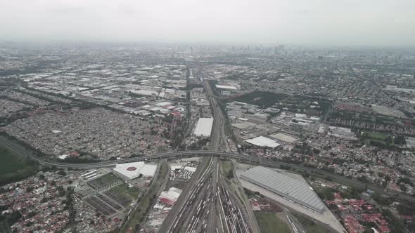 Aerial view of cargo train station in Mexico city alt