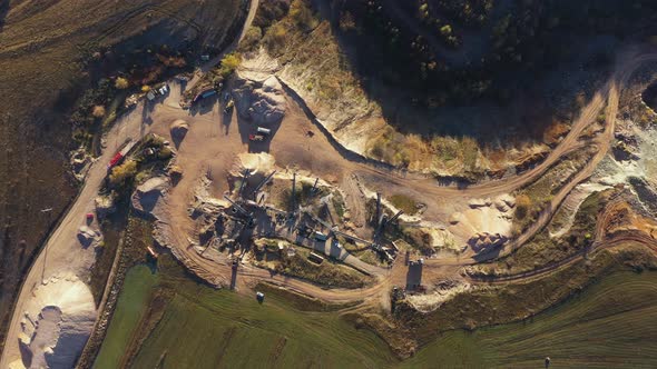 Aerial View of Mining Quarry, Crushing Machinery, Processing Plant for Crushed Stone and Gravel alt