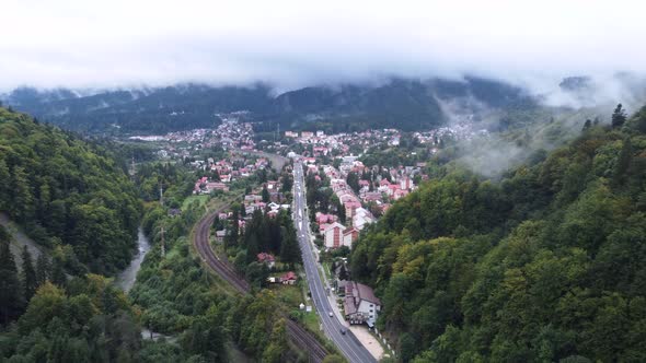 Magic Cinematic Drone Footage of Azuga Brasov in Romania on a Foggy Morning