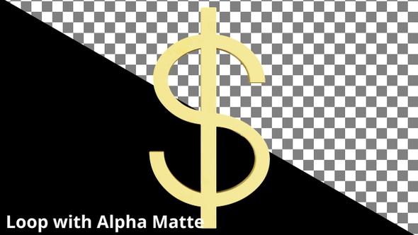 Floating Golden Dollar on Black with Alpha Matte