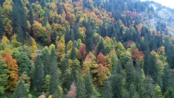 Aerial video of the Swiss alps from the Klausenpass, Switzerland during fall alt