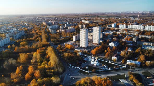 Aerial video of autumn city