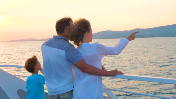 Family with One Child. High Season Vacation. Christmas Vacation Concept. Positive Emotions. Happy alt