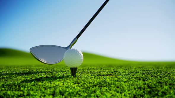 Animation of slow motion golf strike at the golf course. Natural sunlight. HD alt