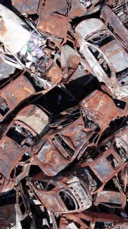Vertical Video of Burned Cars During the War in Irpin Ukraine alt