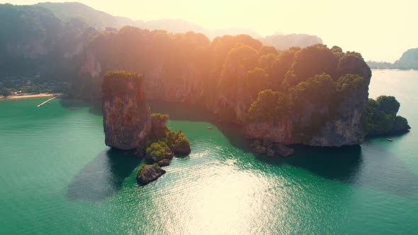 An aerial view of the unique turquoise waters of the Andaman Sea alt