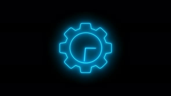 Gear Design Cyan Neon Light Clock Isolated On Black Background alt