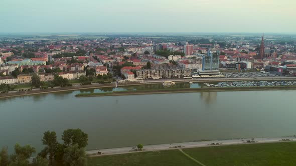 Aerial view of the Drava river and the city center in Osijek, Croatia. alt