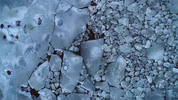 Aerial view of the frozen rocky sea on the coast of Muraste, Estonia. alt