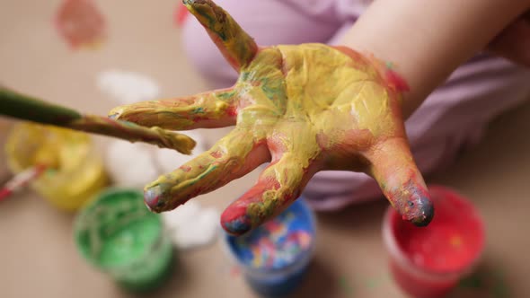 Drawing Child Hands Painted in Colorful Paint Girl Baby Artist Kid Creative Children Education