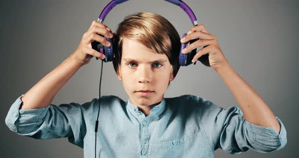 Boy Wearing Headphones Isolated