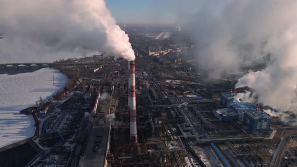 Emission carbon gases from factory pipes with smoke alt