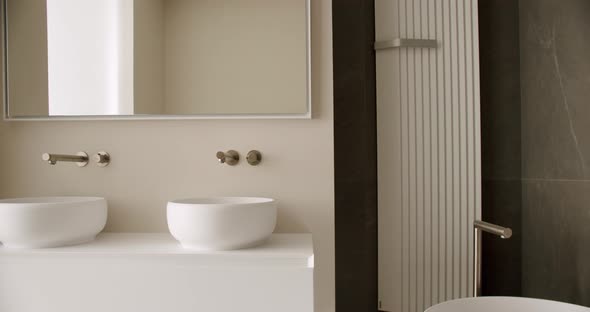 Luxury Bathroom Interior and White Washbasin and Mirror in Modern Interior alt