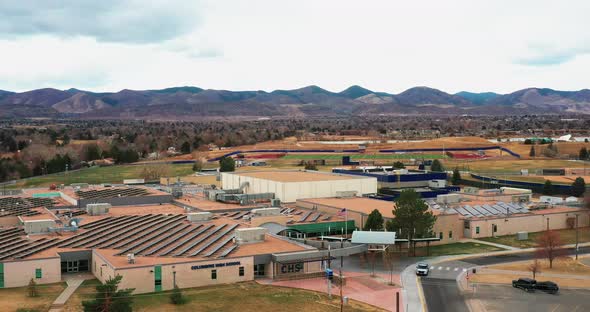 Columbine High School in Colorado drone video down. alt