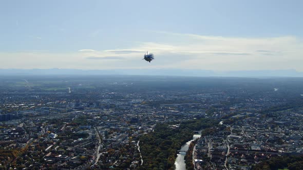 Drone Behind Airship Over Munich, Germany