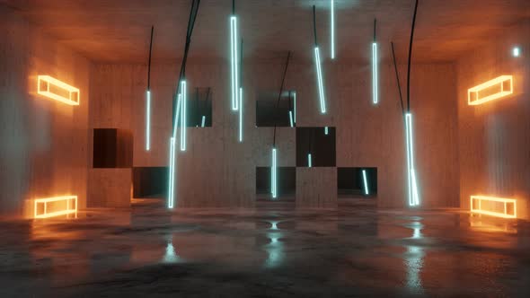 Concrete Empty Room Background With Moving Led Panels alt