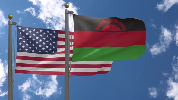 Usa Flag Vs Malawi Flag On Flagpole alt