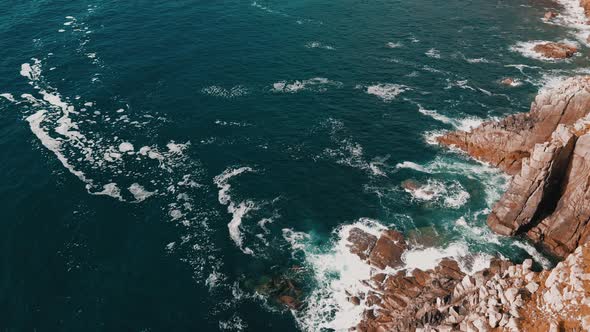 Aerial view over the Atlantic Ocean. Slow motion.