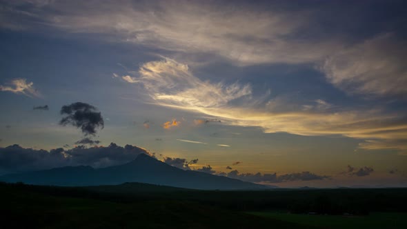 View of Colorful dramatic sky sunset or sunrise with Moving clouds background