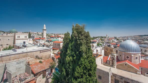 Panorama of Jerusalem Old City and Temple Mount Timelapse Hyperlapse From Austrian Hospice Roof alt