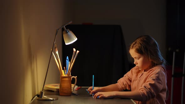 Concentrated Ukrainian Girl Painting Banner As Woman Entering Hugging Child Smiling alt
