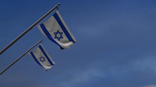 Israel Flags In The Blue Sky  4K