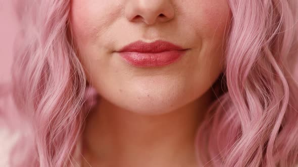 Closeup Portrait of Beautiful Woman with Kissing Lips