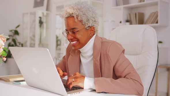 Excited African American Businesswoman Feel Euphoric Win Got New Big Contract alt