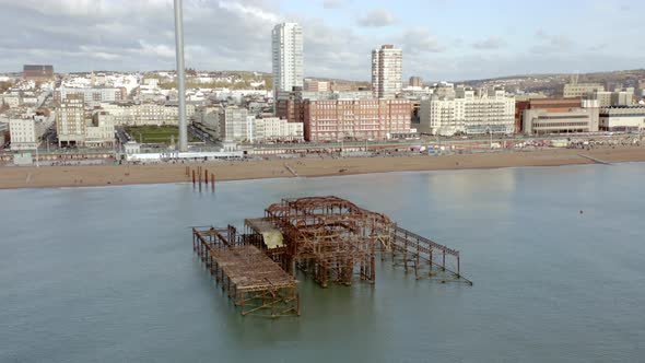 Brighton West Pier Remains in the UK Aerial View alt
