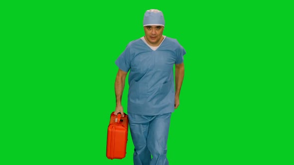 Concept Of Doctor With Red Case Running To Save People