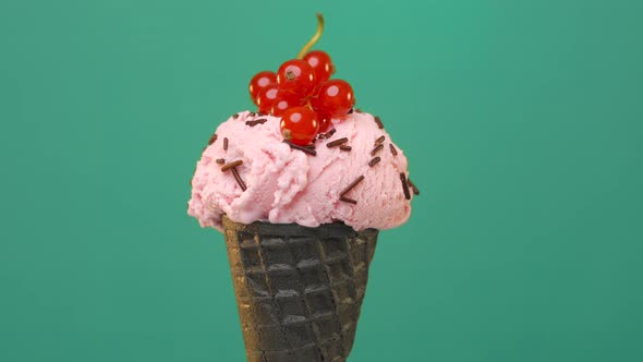 Black Cone, Waffle Cup with Berry Ice Cream 