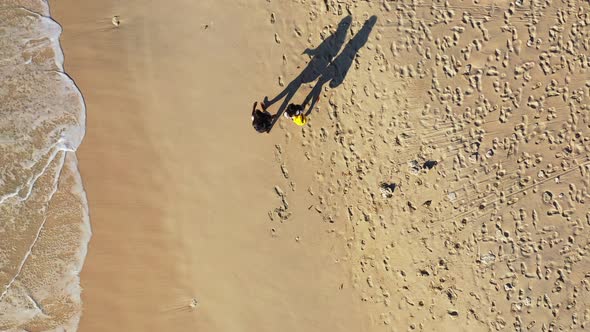 Pretty happy ladies travelling by the sea on beach on paradise white sand and blue background 4K alt
