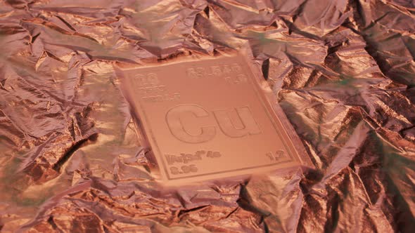 Periodic table sign made out of copper. Clean metal shines in studio light. 4KHD alt